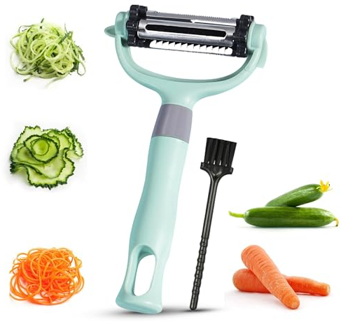BuyBrilliance 3 in 1 Vegetable Peeler Stainless Steel Julienne Peeler Spin Blade Potato Peelers for Fruit Veggie Potatoes Carrot Cucumber Easy Grip Y Peeler Ultra Sharp Carrot Peeler for kitchen