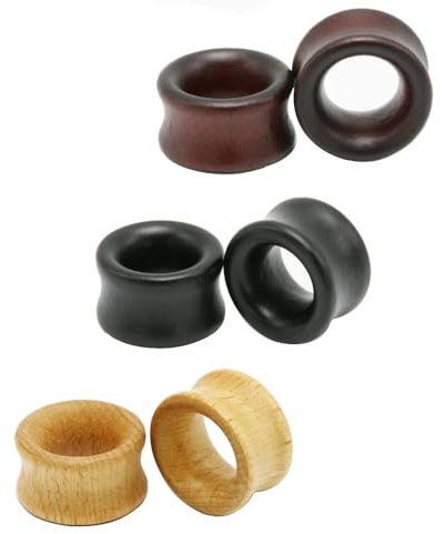 Decentraland 3 Pairs Brown Black Log Color Wood Ear Gauges Vintage Wooden Ring Body Piercings Gauge Ear Plugs Tunnels 9/16(14mm)