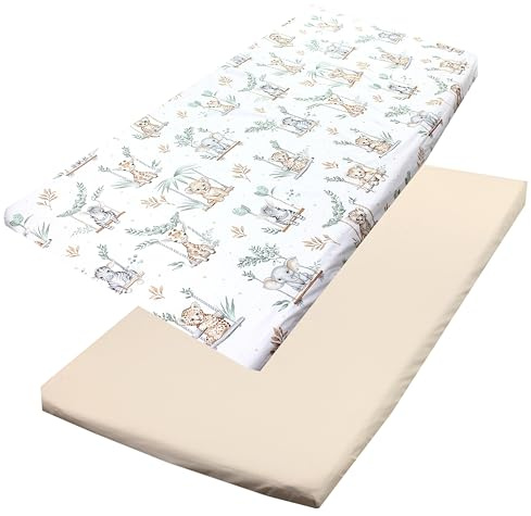 TupTam Draps Housse pour Lit Bébé Enfant Lot de 2, Balançoire Safari Vert, 70 x 140 cm