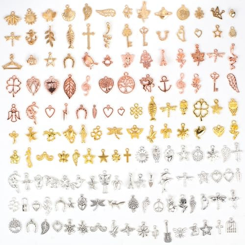 Tikplus Charms - 150 Stück Kettenanhänger zum Schmuck Basteln, Gemischte Kette und Vintage Aesthetic Armbandanhänger, Armbänd Ketten Ohrringe Halskette