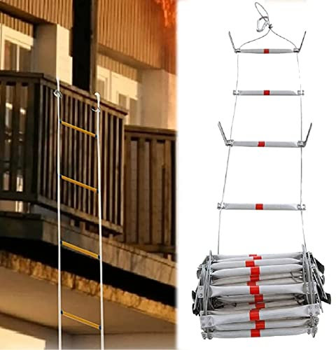 PNAJFUEL Strickleiter, Sicherheitsleiter Notfall Feuer Flucht Strickleiter, Sicherheitsleiter Folding Aluminium-Legierung Stahldraht Weiche Leitern/65Ft/20M