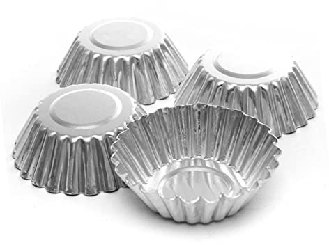 COLLBATH 100pcs Egg Tart Mold Tinplate Baking Cups Nonstick Silver