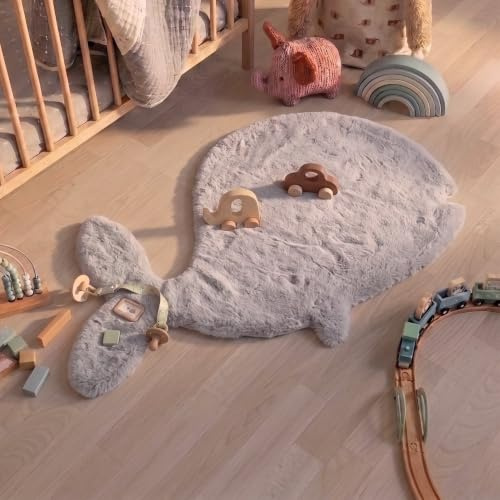 Little Olly Kinderteppich - Huggy Wal Grau - 70x120 cm | Einfarbig, Tier - Krabbeldecke - Spielmatte - Kinderzimmer, Babyzimmer - Jungen - Mädchen