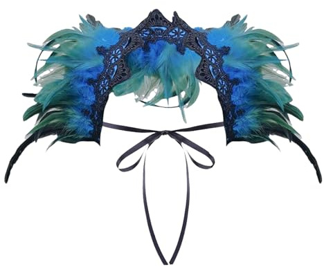 Feder Spitze Federschal Pfau Kostüm Damen Vintage Feder Schal Umhänge Schulterumhang Cape Gothic Federboa Kostüm Karneval Schal Kragen für Foto Requisite Cosplay Party Kleidung (Sky Blue, One Size)
