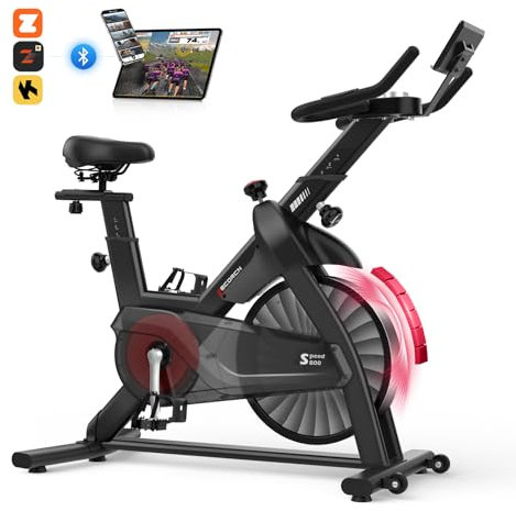 Decorcn Heimtrainer Fahrrad mit APP, Leises Ergometer Hometrainer mit Magnetischem Widerstand, Großem Tablet-Halter und Superweichem Sitz, Verbessertem LCD-Monitor, Bis 150KG