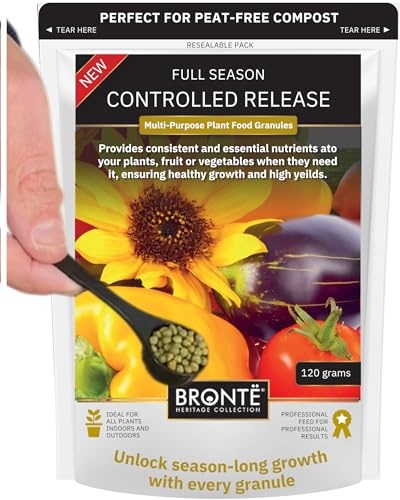 Bronte Heritage Full Season Multipurpose Plant Food Granules - 9 Month Controlled Release Fertiliser with NPK & Magnesium. Ideal for Hanging Baskets, Potted Plants & Garden Beds. UK Made (120g)