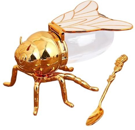 Jare De Miel A f0rma De Decorativa - Envases De 0 Abeja Olla | Cute Tarros De Miel Con Cuchara | Varino De Condimento De 0 A f0rma De Abeja | Dispensador De De Oro,