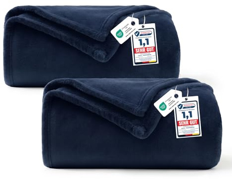 WAVVE Kuscheldecke Flauschig 2er Set Decke Fleecedecke – 2 Stücke Set Sofadecke 150x200 cm, Warme Wohndecke & Couchdecke, Weicher Sofaüberwurf XL – Marine Blau