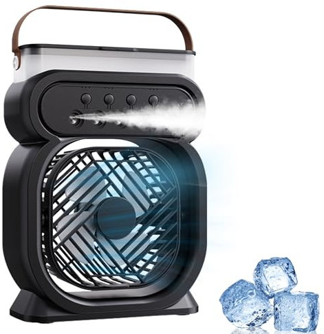 Anluomania Luftkühler, Mobile Klimaanlage, Mobile Klimagerät Leise, Mini Klimaanlage mit Wasserkühlung Sprühfunktion, 3 Luftgeschwindigkeiten 7 Farben Nachtlicht, mit Timer, für Familie, Büro