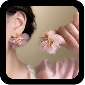 Cybche Orecchini a fiore in tessuto bohémien chiffon floreale orecchini pendenti fiore viola orecchino pizzo floreale orecchino petalo gioielli dichiarazione per le donne