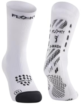 FLOKY S-Mash 3D calze padel biomeccaniche. Calza tennis e padel, antiscivolo. Caviglia stabilizzata, protezione tendine d'Achille, supporto plantare per comfort e recupero. (Bianco, L-XL)