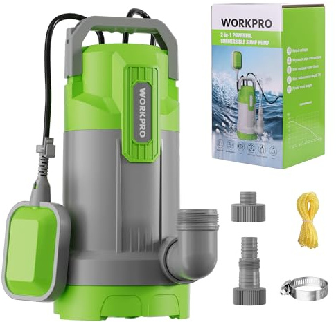 WORKPRO Sump Pump, 1HP 4500 GPH Submersible Water Pump with Automatic Float Switch for Transferring Clean or Dirty Water, A Water Pump for Pool Draining, Flooded Basement, Pond, and Garden Irrigation