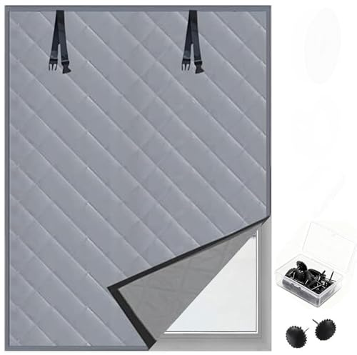 Rideau Isolant Fenetre 50-200cm Kits Isolant Fenetre sans Perçage Store Occultant Fenetres Anti Froid Tissu Oxford Coton pour Fenetres Toit Chambre Bureau Voyage(Gris,150x200cm)