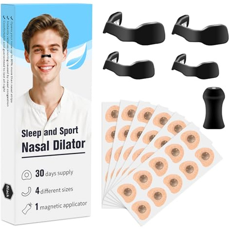 Bande Nasale Magnétique, Anti-ronflement, 60 Pièces, 4 tailles, Noir | Réutilisables, Améliore Respiration et Sommeil, Idéales Pour le Sport, Pour les Voyages, Usage Quotidien