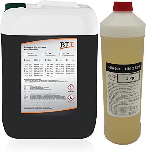 BTT-BA Epoxidharz Bodenbeschichtung RAL 9017 für 5m² Außen Fliesenlack Betonfarbe Estrichfarbe Balkonfarbe Betonplattenfarbe Terrassenfarbe Gehwegfarbe Gießharz Epoxy