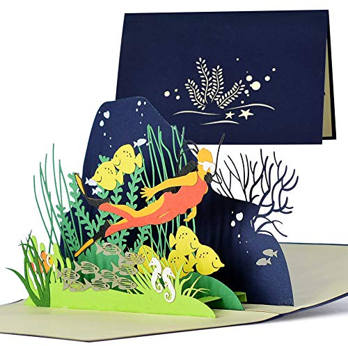 Diese-Klappkarten Geburtstagskarte für Taucher, Gutschein zum Tauchen, Reisegutschein zum Tauchen Schnorcheln, Geschenkideen zum Geburtstag, Hochzeit, Urlaub, H19AMZ