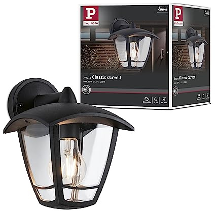 Paulmann 94392 Außenleuchte Außenwandleuchte Classic Curved IP44 dimmbar Außenbeleuchtung Klar, Schwarz Außenlampe Kunststoff Gartenlampe E27