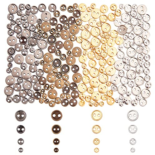 NBEADS 240 Stk. Legierungs-Mini knöpfe, 4 Größen Und 4 Farben Flache Runde 2-Loch-Druckknöpfe Aus Metall Druckknopf Zum Stricken von DIY Crafts Nähkleidung