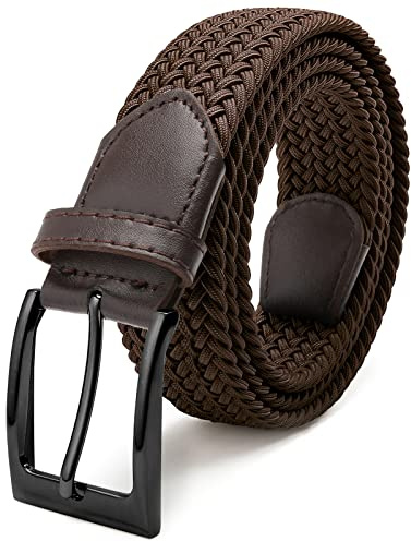 Fairwin Cintura Uomo, Cintura Elastica Intrecciata per Uomo, Confortevole Cintura in Tessuto Elastico Stretch per Jeans Pantaloni (Marrone (Fibbia Nero), L: 115cm (vita 90-100cm/36-40))
