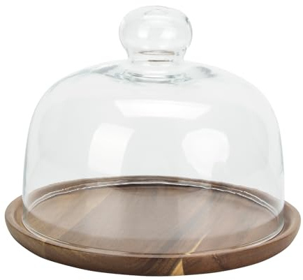 KVMORZE Cake Stand with Glass Dome, 2-in-1 Acacia Wood Cheese Cupcake Serving Platter, Covered Platter, 7.8 Cake Fruit Display Server Tray for Kitchen, Birthday, Wedding, Event, Pies, Appetizer