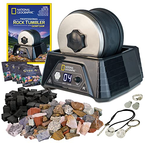 National Geographic - Kit professionale Rock Tumbler - Barile extra large da 900 g con motore a 3 velocità e timer da 9 giorni - Kit fai da te per geologia per adulti, collezione rock, hobby, grande