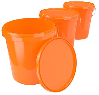 3X Eimer mit Deckel 16 Liter Orange - lebensmittelecht luftdicht und stabil, Leer Eimer mit Griff und Verschluss Deckel für Lebensmittel Chemie Wand Farbe Waschpulver Klebstoffe geeignet