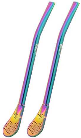 CaáMate Bombilla, colador de té mate, pajita, en forma de cuchara, acero inoxidable, 16 cm, apto para lavavajillas, el original (arco iris, 2 unidades)
