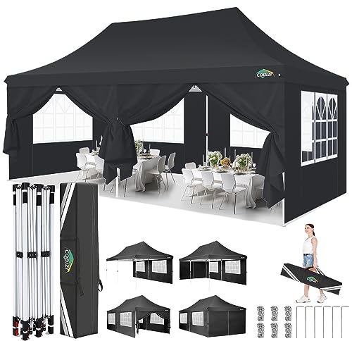 3x6m Pavillon, COBIZI Faltpavillon 3x6 Wasserdicht Stabil mit 6 Seitenteilen,Upgrade-Hochdach und Tragetasche, Gartenpavillon Partyzelt für Garten, Party, Festival, Hochzeit, UV50+