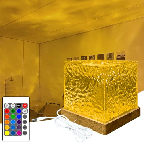 YATOSEEN Lámpara de Onda de Agua, 16 Colores Rotación de Onda Dinámica Proyección de Techo Luz Ambiental Base de Madera con Control Remoto para Dormitorio/Fiesta