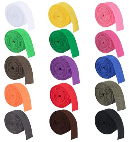 WANDIC Cinta Trenzada de Polipropileno, 15 Rollos de 2.5cm de Ancho Cinta para Reparar Collares de Mascotas Cinta para Reparar Mochilas Cinta de Colores para Manualidades, 2 Yardas/Rollo
