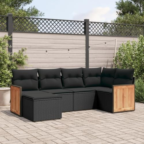 Rantry 6-TLG. Gartensofa Set mit Kissen Gartenmöbel Outdoor Sofa Gartenlounge Loungesofa Balkon Lounge Loungemöbel Ecklounge Sitzgruppe für Garten, Terrasse und Balkon Schwarz Poly Rattan