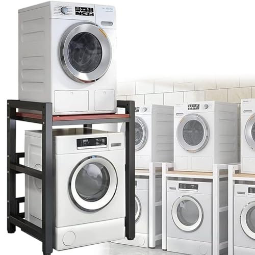 TRTDYFKH Dryer Stand, Stacking Kit For Front Loader Washing Machines Height Adjustable,Tumble Dryers Over Washer Storage Rack(Black)