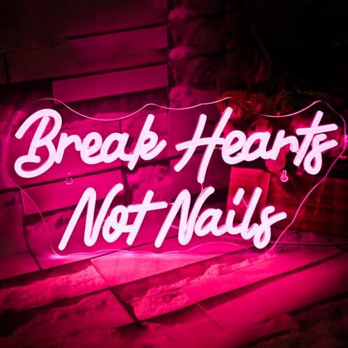 VYXIN Panneau lumineux néon à DEL « Break Heart Not Nails » - Décoration murale - Rose - Pour chambre à coucher, salon de beauté, café, bar, boutique