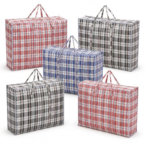 1ABOVE 5 PACKS JUMBO Strong Laundry,Shopping, Storage, Reusable Store, Cloth, Moving, Waterproof, Handles and Zipper Bags -70cmx60cmx28cm