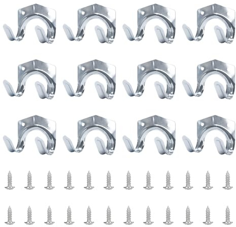 Tool Hanger Hooks,Tool Hooks for Shed, Heavy Duty Wall Mounted Double Hook Storage Hangers with Screws, Rustproof Metal Shed Tools for Organizing Ladder, Sports Equipment, Garage Workshop (12 Pcs)