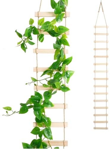 Lawnrden Plant Ladder, Tall 6-Foot Wooden 15-Rung Natural Wood Trellis for Climbing Plants, Indoor Outdoor Rust-Proof Plant Stand for Pothos Ivy Philodendron