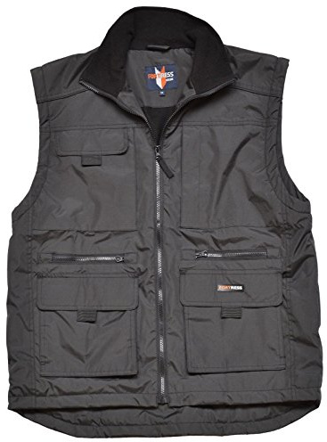 Mens Multi Pocketed Bodywarmer Waistcoat Fleece Lined For Warmth LINCOLN Vest Fortress Full Zip Warm Work Designed by Tuff Stuff Black L (44-46'' Chest)