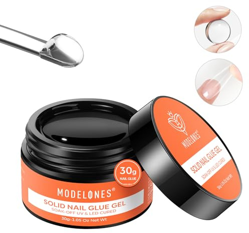 modelones Solid Nail Glue Gel for Acrylic Nails Tips, 30g False Nails Gel Glue Long-Lasting Strong Adhesion, Need UV Light Cured