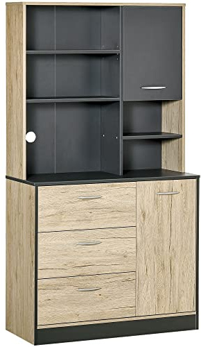 HOMCOM Buffet de Cuisine Armoire de Cuisine Multi-rangements 2 Portes 3 tiroirs 3 étagères + Grand Plateau 90L x 39l x 169H cm Bicolore chêne Clair Gris