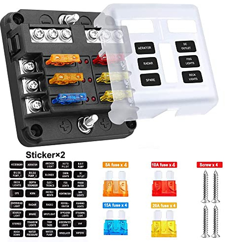 Gebildet 6-Fach Sicherungshalter, DC 12V-32V 150Amp Standard Sicherungsblock mit LED-Anzeige + Wasserfest Schutzhülle +16pcs Sicherung für Auto Marine Boot Trike