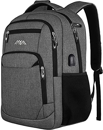 Skolryggsäck pojkar flickor tonåringar, skolryggsäck laptopryggsäck för män kvinnor, dagryggsäckar, affärsryggsäck med usb, GRÅ, 17,3 Zoll, Ryggsäck