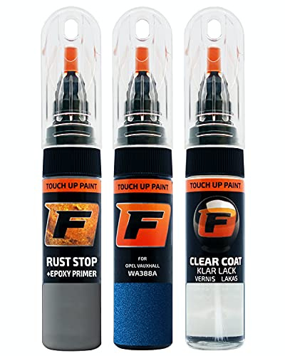 FIRANTO Lackstift Autolack Reparaturset für Opel Vauxhall WA388A Kinetic Blau - 3-in-1 Autolack Kratzer Reparaturstift 15ml Grundierung, Klarlack