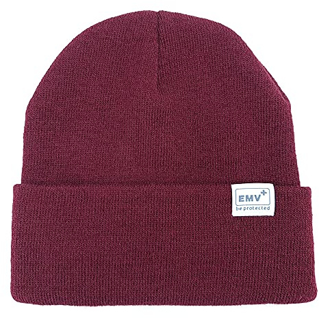 EMV+ Bonnet chaud en tricot anti-radiation avec tissu argenté qui protège contre les rayonnements téléphoniques, Wi-Fi et 5G (bordeaux)