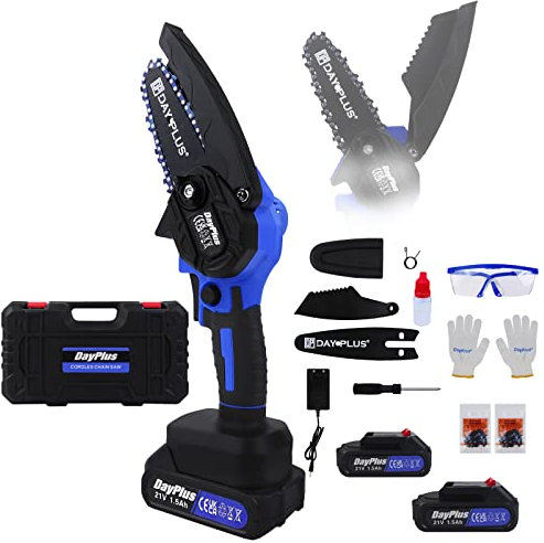 Mini Tronçonneuse Sans Fil Pour Branche D'arbre À Bois, Tronçonneuse Portable Avec 2 Batteries De 1500 Mah, Vitesse De 2200 Tr/Min, 2 Scies À Chaîne, Pour La Coupe Du Bois, L'Élagage Des Arbres Et Le