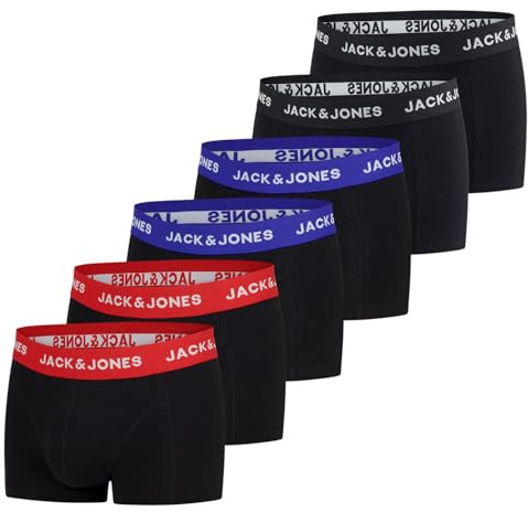 JACK & JONES Boxershorts för män, 6-pack, stretch, bomull, kalsonger, retroshorts, svart/röd, grön, blå, grå, storlek S/M/L/XL/XXL/3XL/4XL/5XL/6XL/7XL/8XL, Set med 3, XL