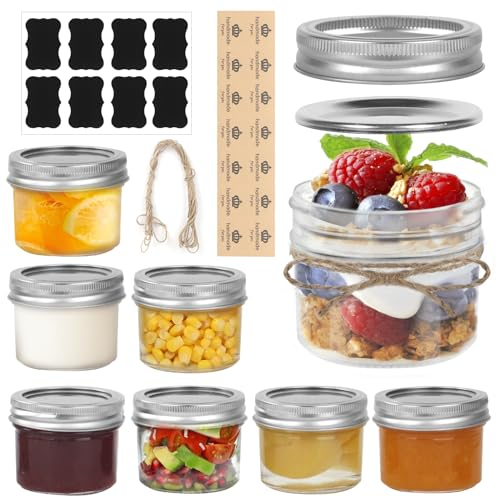 VORHOT 120ml Marmeladengläser Kleine, 8 Stück Einmachgläser Klein mit Schraubdeckel Geteilt, Luftdichte Mason Jar, Einmachgläse Mini Gläser für Gelee, Marmelade, Joghurtgläser, Honig