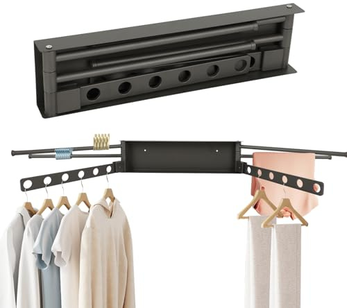 GDWD Wäscheständer, Faltbar Wandtrockner, Wandmontage Wäschetrockner Platzsparend Zusammenklappbar, 180° Drehbar Wandwäschetrockner mit Handtuchhalter und Kleiderhaken fürs Badezimmer Balkon (D)