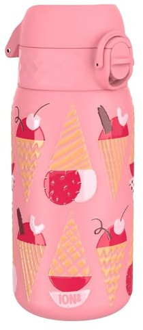 ion8 Isolierte Edelstahl-Trinkflasche, 320 ml, Auslaufsicher, Einhandöffnung, Sichere Verriegelung, Spülmaschinenfest, Klappdeckel, Tragegriff, Leicht zu Reinigen, Langlebig, Eiscreme