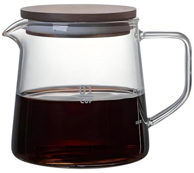 VIFERR Glass Coffee Carafe, 300 ML Borosilicate Glass Coffee Server Clear Glass Coffee Pot with Wood LId for Coffee Water Milk Tea
