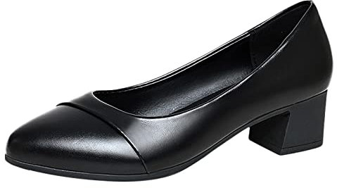 MVNB Womens Mid High Block Heels Mary Jane Court Shoes Ladies Comfort Support Work Pumps Formal Low Heeled Slip On Cushioned Wide Fit Extra Wide Fitting Width Light Shoes (Black, 5)